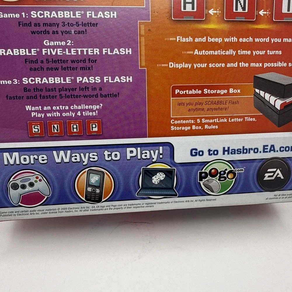 2010 Hasbro Scrabble Flash Electronic Word Family Age 8+ Game New Sealed